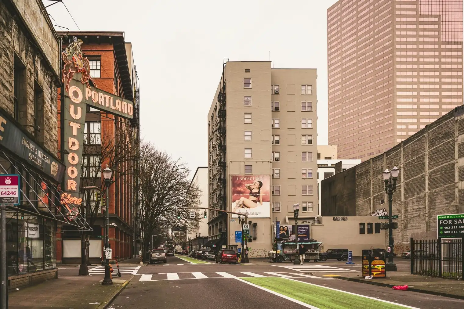 A warm brick warehouse street in Portland's inner east side